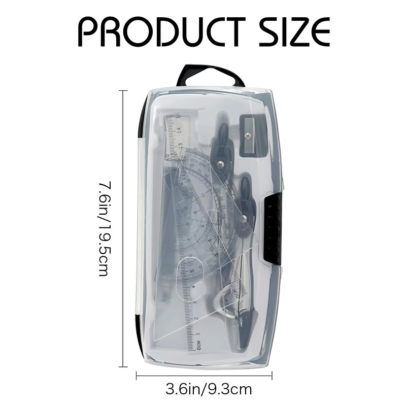 Maths Set, 10pcs Maths Set in Carry Case, Geometry Compasses