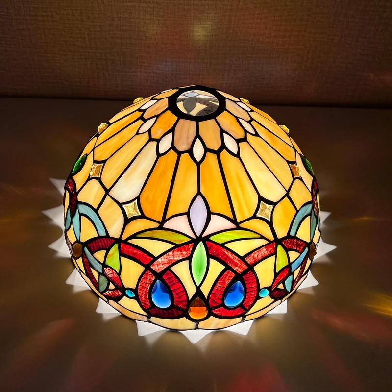 Capulina Tiffany Lamp Shade Cream Brown Stained Glass 12 Inches