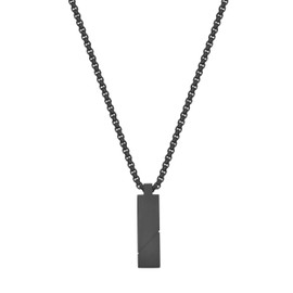 Dustill Bar Necklace | Cuboid | Floral Pattern Engraving | Matte Black and Silver Stainless Steel Minimalist | Geometric I 60 cm I 2.5 mm, Stainless Steel, No Gemstone