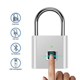 Zinc Alloy Smart Fingerprint Lock, Metal USB Charging Fingerprint Padlock Smart Thumbprint Padlock Electronic Keyless Gym Locker (Silver)