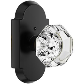 BonKuDoo Matte Black Crystal Door Knob, Privacy Glass Door Knob, Crystal Door Knobs with Lock for Bedroom Bathroom (1 Pack)
