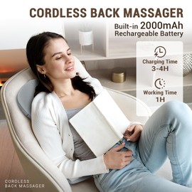 Ultra-Thin Cordless Back Massager with Heat, Rechargeable Shiatsu Massager for Pain Relief Deep Tissue, 420mm Large Massage Area, Fits on Chair Car Office Home, Gift for Mom Dad, Men and Women