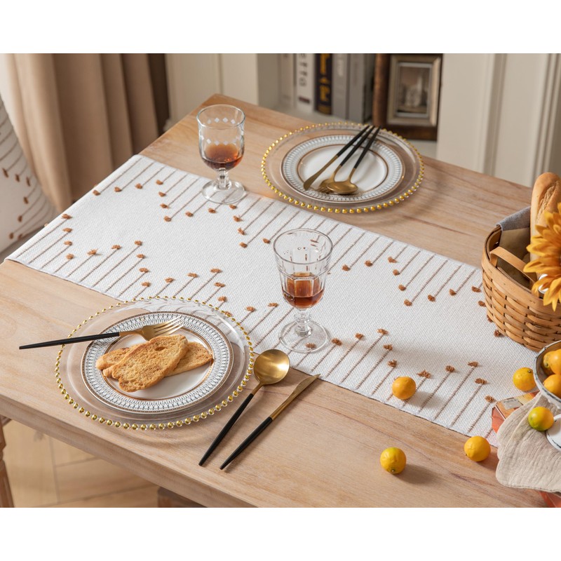 Boho Table Runner 13 x 60 Inch Long Natural Cotton