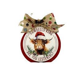 AGD Christmas Decor - Highland Cow Bells Ring Chunky Wood Bulb Sitter
