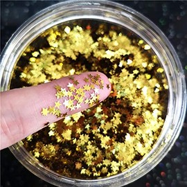 Tiny Stars Glitter Confetti 3mm Stars Glitter Laser Sequins for Party Decoration, DIY Crafts, Nail Art, Body Make up - 10g (Gold)