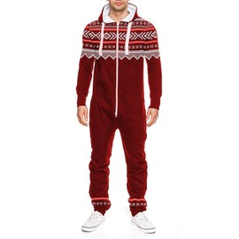 UpTickWear Men's Printed Onesie Hoody All In One Tracksuit Men Allover Printed Jumpsuit (Wine-Aztec, X-Small)