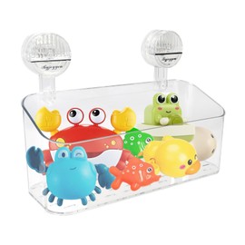 Gzsekken Bath Toy Storage Basket,Bathtub Toy Clear Bath Toy Holder Toy Tidy Caddy Suction Cup No-Drilling Plastic Bath Storage for Toys Quick-Drain-Drying Shower Toy Organizer for Bathroom