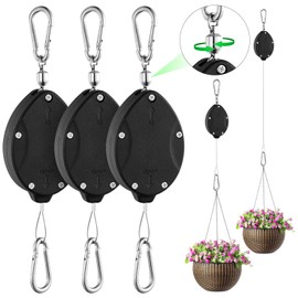 3 Pack Heavy Duty Retractable Plant Hangers Adjustable Pulleys with 63" Pull-Down Design Stainless Steel Rope Double-Headed Hooks for Hanging Baskets Bird Feeders Planters and Pots Supports up to 45lb