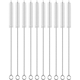 LvYiLinggg Extra Fine Brush, 0.4 x 2.0 x 8.7 inches (10 x 50 x 220 mm), Set of 10, Tube Brush, For Baby Bottles, Drinking Straws & Hoses, Reusable, For Size Pipes, Nylon Bristles, Stainless Steel