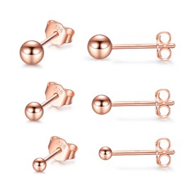 CERSLIMO Women's Stud Earrings 925 Silver Small for Women Men Girls 3 Pairs Earrings Silver Gold Rose Gold Black Round Flat Set (2 mm/3 mm/4 mm) Delicate Cartilage Tragus Helix Circle, Silver