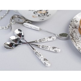 V&A Alice in Wonderland Stainless Steel Teaspoons with Decorative Porcelain Handles, 15.5 cm (6") - White