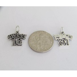 Sterling Silver Sweet 16 Sixteen small charm.