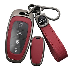 SANRILY Keyless Metal 3/4/5/7/8 Button Smart Key Fob Cover Compatible with Hyundai Tucson 2024 Palisade Sonata 2023 2022 Santa fe with Leather Keychain Red