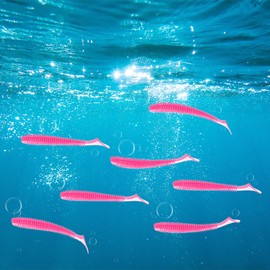 TIXIPEM 2.95" T-Tail Soft Fishing Lures [30-Pack] - Paddle Tail Swim Bait for Bass Trout in Saltwater & Freshwater - Rigged with 1/0 & 2/0 Hooks - Pink & Durable ABS Plastic