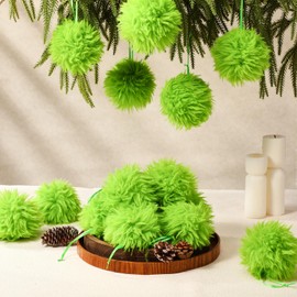 CraftyDream 16 Pcs Lime Green Christmas Balls Ornaments 2.36 Inch Hanging Furry Christmas Tree Ball Faux Fur Pom Pom Hanging Ornaments for Xmas Indoor Wreath Fireplace Home School Office Decor
