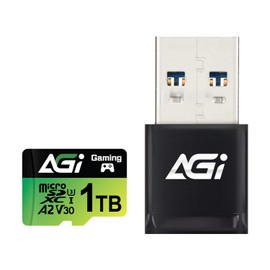 AGI 1TB TF138 Micro SD Card/CR138 Type A Card Reader, Switch Work Verified, MicroSDXC A2 U3 V30 4K UHS-I U3 (Up to 170MB/s Read Speed, 160MB/s Write Speed) with Adapter