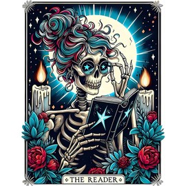 Skull Stamped Cross Stitch Kits for Adults - Female Reader Embroidery Kits for Beginners Adults,11 CT Patterns Dimensions Counted Cross Stitch Kits for Adults Arts Craft 12x16 inch