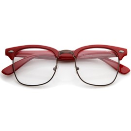 zeroUV Retro Square Clear Lens Horn Rimmed Half-Frame Eyeglasses 50mm (Red-Bronze/Clear)