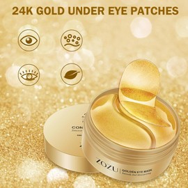 Parches Antiojeras 24k Gold Eye Mask Pads, 60 Piezas Colágeno y Ácido Hialurónico, Antienvejecimiento, Eliminan Ojeras, Eliminan Bolsas y Arrugas