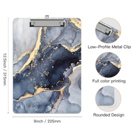 ZAXMEY Plastic A4 Clipboards, Cute Clip Board Stardard Letter Size 9 x 12.5 in, Office Decorative for Students Women Men and Kids, Black Gold Marble