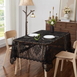 ASATEX 54 x 72 Inch Black Rectangle Lace Tablecloth. Classic Elegant Floral Pattern is Ideal Choice for Any Luxury Dining Room, Birthday, Wedding or Holiday Celebration. LUT Black 72"