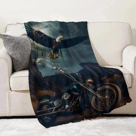 Freedom Ride Motorcycle Throw Blanket for Adults Kids, 50x60 in, Bald Eagle Theme Flannel Blankets for Bedroom, Couch, Travel, Home Decor, Fuzzy Soft Cozy Warm Gifts