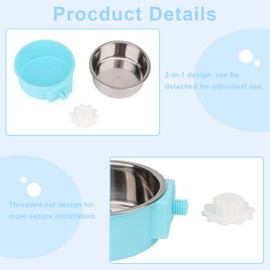 Reshiho Crate Dog Bowl,Removable Stainless Steel Kennel Water Hanging Food & Water Feeder Crate Water Bowl No Spill for Puppy,Cat,Rabbit,Guinea Pig (Blue+Green)