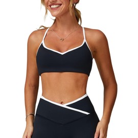 ABOCIW Sports Bras for Women Color Block Workout Bra Adjustable Spaghetti Straps Gym Bra Wireless Yoga Crop Tops Black Small