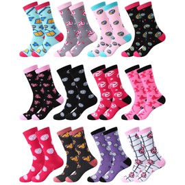 Yearntown 12 Pairs Athletic Crew Socks Bulk for Team Soccer Football Hockey Volleyball Christmas Novelty Gift Women(Volleyball)