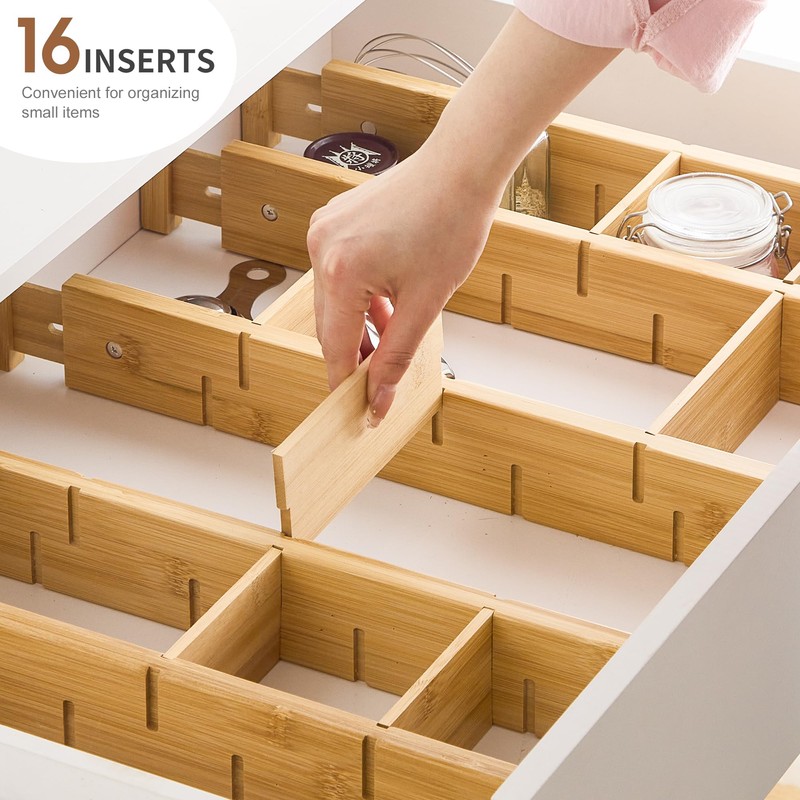 Bamboo Drawer Dividers with Inserts kitchen drawer organizer Adjustable Expandable
