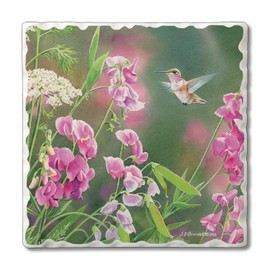 Thirstystone Fluttering Hummingbird Single Tumbled Tile Stone Coaster with Protective Cork Backing Manufactured in The USA 4" Square, Artistic, Easily Wipes Clean