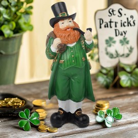 Cynkeyee Saint Patricks Day Figurine - Resin St Patrick Indoor Decoration Leprechaun Statue with Bag Green Irish Festival Tabletop Statue for Home Decor St Patricks Day Decorations 4.5x4x11.5 Inch