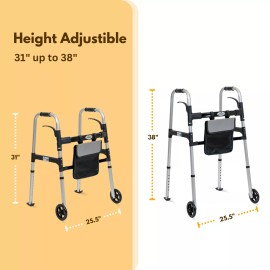 iLiving Easy Folding Rolling Walker with Shopping bag Basket and Glide Skis