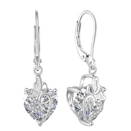 Rocayi Butterfly Dangle Drop Earrings for Women 925 Sterling Silver April Birthstone Earrings Love Heart Leverback Earrings Jewelry Gifts for Women Wife Mother Daughter Her
