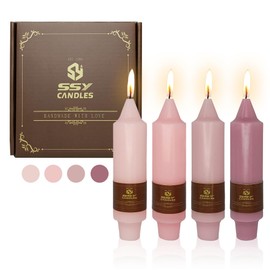 Gedengni Short Taper Candle Colored Candlesticks - 5inches Colorful Tapered Candles Pink Candle Sticks Dripless Wax Candle for Home Décor Weddings Festive Dinner Party (7D4PC-PINKGRA)