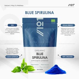 Organic Blue Spirulina Powder 50g – 100% Pure Phycocyanin – Vegan - Gluten Free - No Added Sugar – Resealable and Recyclable Pouch – by Alpha01
