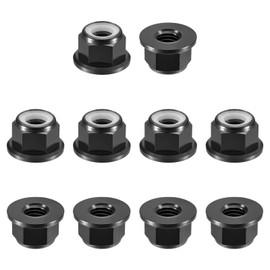 sourcing map Nylon Insert Hex Lock Nuts, 10pcs - M8 x 1.25mm Aluminum Alloy Self-Locking Nut, Anodizing Flange Lock Nut for Fasteners(Black)
