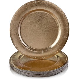 Silver Spoons Gold with Beaded Rim Disposable Charger Paper Plates - 13" (Pack of 20) - Perfect for Weddings, Parties & Special Occasions