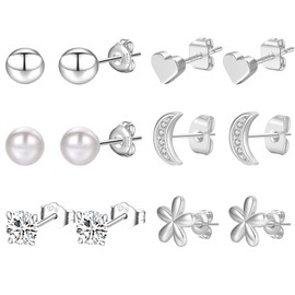 Sterling Silver Stud Earrings For Women Hypoallergenic Earrings Studs Small Sleeper Silver Studs Earrings Set With Cubic Zirconia Silver Stud Earrings For Women