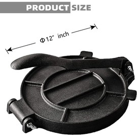 Cast Iron Tortilla Press, Heavy Duty Tortilla Maker, 12-inch Flour Tortilla Press with Foldable Handle,Taco press with Some Parchment Paper,12 Inch, Black