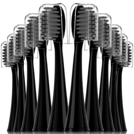 Compatible with Burst Adults Electric Toothbrush Replacement Heads with Dust Cover Caps, Perfect Fit with Burst Sonic Toothbrush Charcoal Soft Bristles,10 Pack, Black