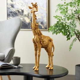 Deco 79 Resin Giraffe Standing Sculpture with Textured Spots and Floral Accents, 13" x 7" x 30", Gold