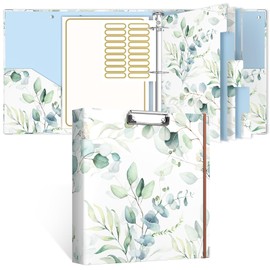 Rouidr 3 Ring Binder, 2 Inch Round Ring Binder Organizer with Clipboard, 5 Dividers Tabs, A4 8.5 x 11 Inch Paper & Clear Sleeves for School, Office Supplies, Eucalyptus Leaf