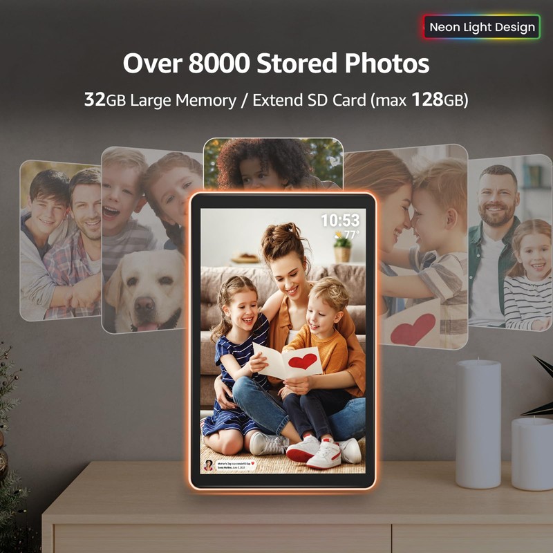 ApoloSign Neon Light Digital Picture Frame - 10.1" HD Display