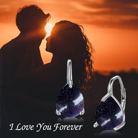 POPLYKE Teardrop Blue Sandstone Leverback Earrings for Women 925 Sterling Silver Blue Sandstone Earrings September Birthstone