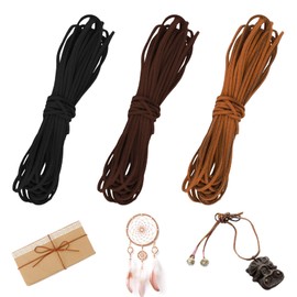 JIYIN Pack of 3 Leather Cord for Chains, 3 Colours, 10 m x 3 mm Leather Cord, Faux Suede Cord, Leather Bands for DIY Bracelet, Necklace, Jewellery, Crafts