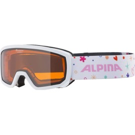 ALPINA Scarabeo JR. Anti-Fog, Extremely Robust and Shatterproof OTG Ski Goggles with 100% UV Protection for Children, White Rose, One Size