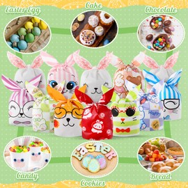 Sinload 300 Pcs Easter Treat Bags, 6 Style Small Easter Bunny Bags Candy Bags Rabbit Ear Easter Goodie Cookie Bags Bulk for Party Gift(Multicolor,Fashion)