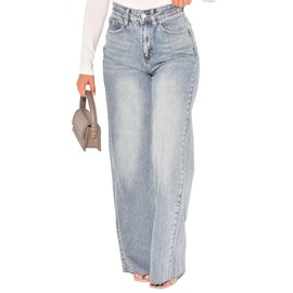 Women's Straight Leg High Waist Baggy Denim Jeans Loose Boyfriend Casual Stretchy Jeans