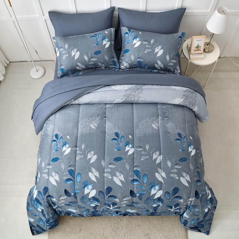 Anibedding Blue Comforter Set California King Size 7 Piece Navy